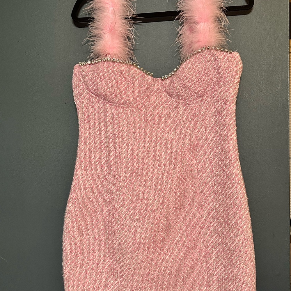 Fashion Nova Pink Mini Dress with Feather Straps